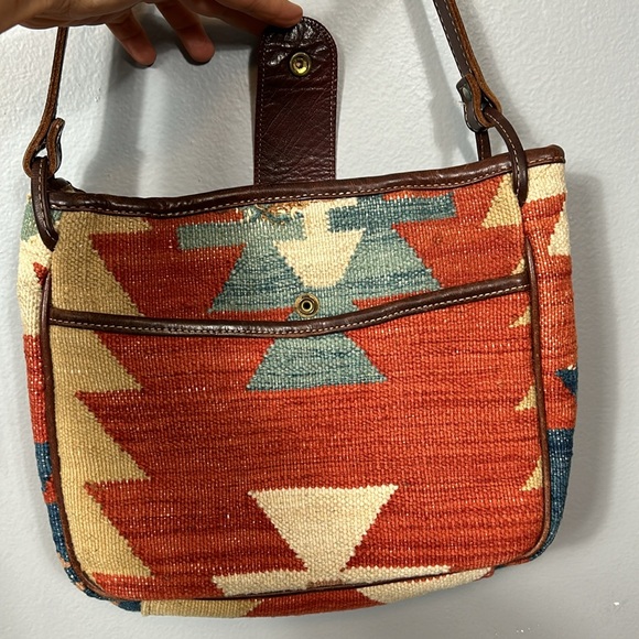 Leather Trim Tapestry Shoulder Bag - Picture 7 of 16